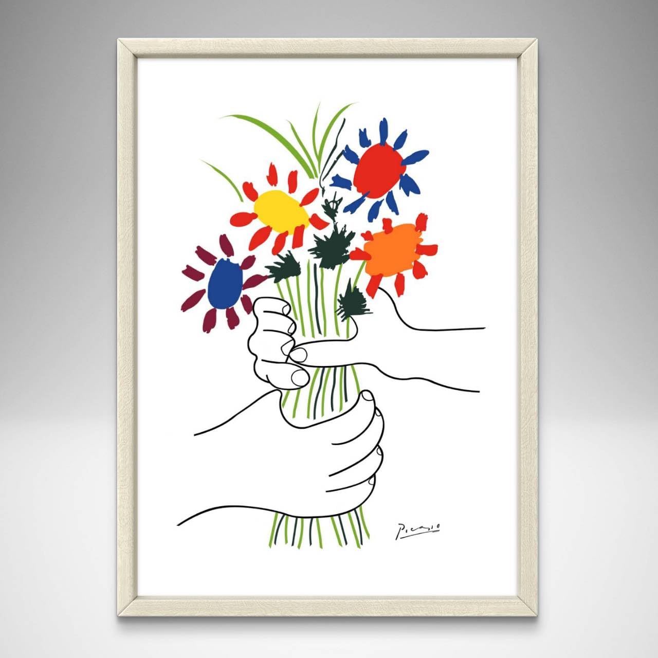 Picasso s Hands Holding a Bouquet A4 Size Framed Art Poster by aoipro (White Frame (23cm x 31cm))