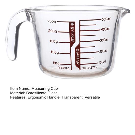 Yousheng Glass Measuring Cup with Handle 500/1000ml Heat-Resistant Pouring Spout Liquid Measurement Tool Easy-Pour Spout Cooking Utensil for Milk Eggs