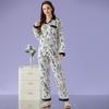 Autumn High-End New Chinese Style Floral Print Pajamas Women'S Long-Sleeved Trousers Ice Silk Loungewear