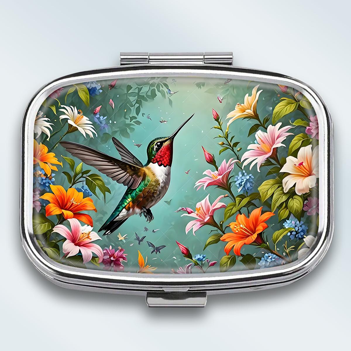 

Portable Pill Box with 2 Compartments, Mini Metal Medicine Organizer Case, Cute Printed Pill Container for Vitamins, Pills, Jewelry, Travel, Daily Use різнокольоровий