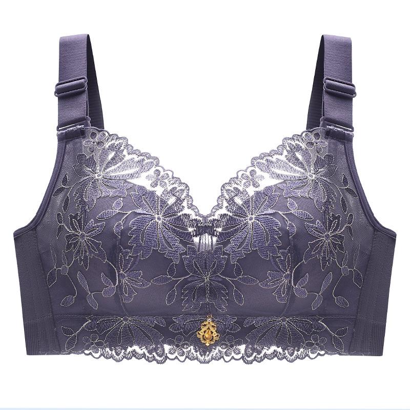 Temperature change court embroidered lace bra without steel rim sexy women's breast adjustment bra