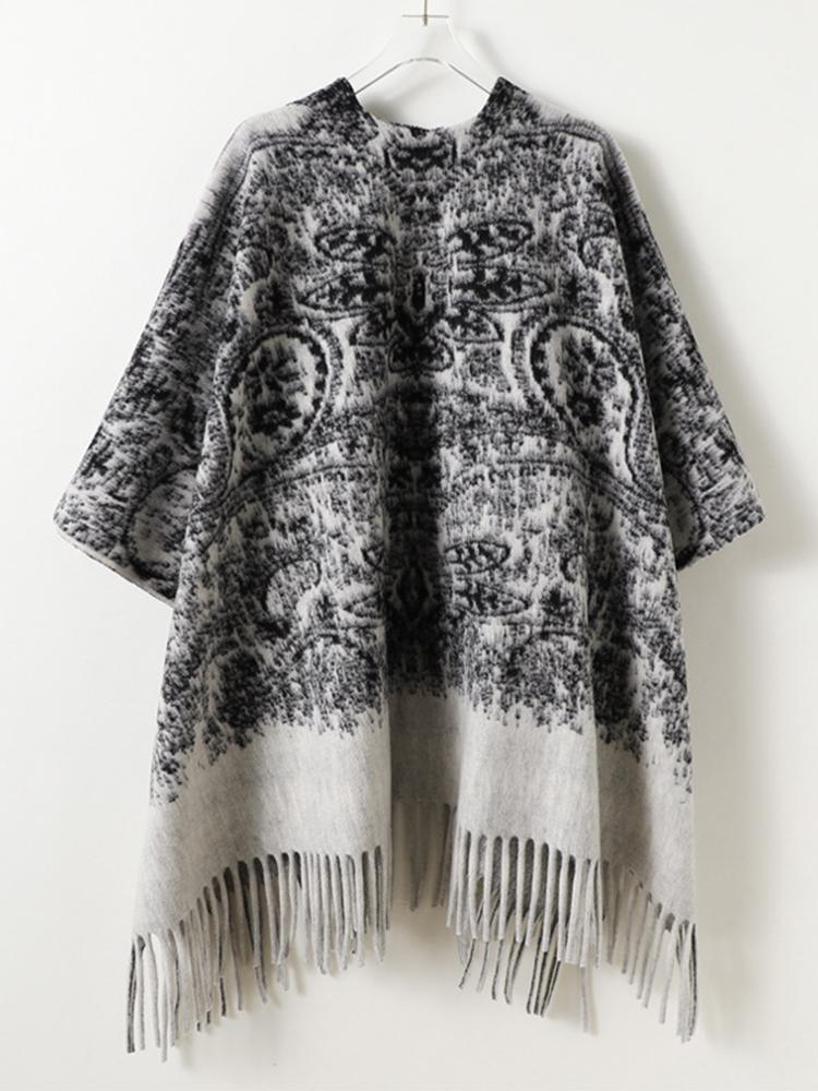 Winter Women Scarf Layers Poncho Elegant Lady Men Retro Print Tassel Wraps Shawl Warm Scarve Capa Para Mujer Pashmina Cloak New