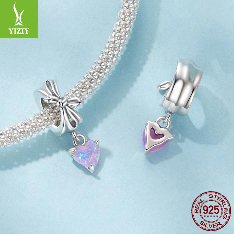 Pink Opal Bow Diy Pendant, Sweet Dream S925 Sterling Silver Love Beads