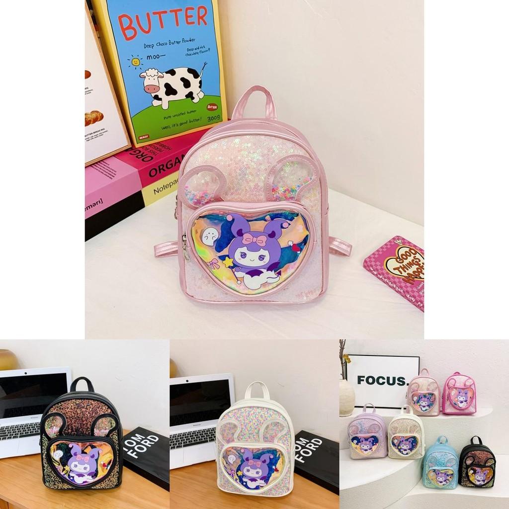 Kuromi Cartoon Pattern Backpack With Glitter Sequin For Kindergarten Kids