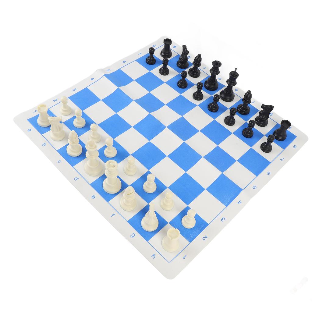 Internationales Schachspiel 95mm König Plastik Schachfiguren 50cm PU Leder Blau Weiß Gitterbrett mit