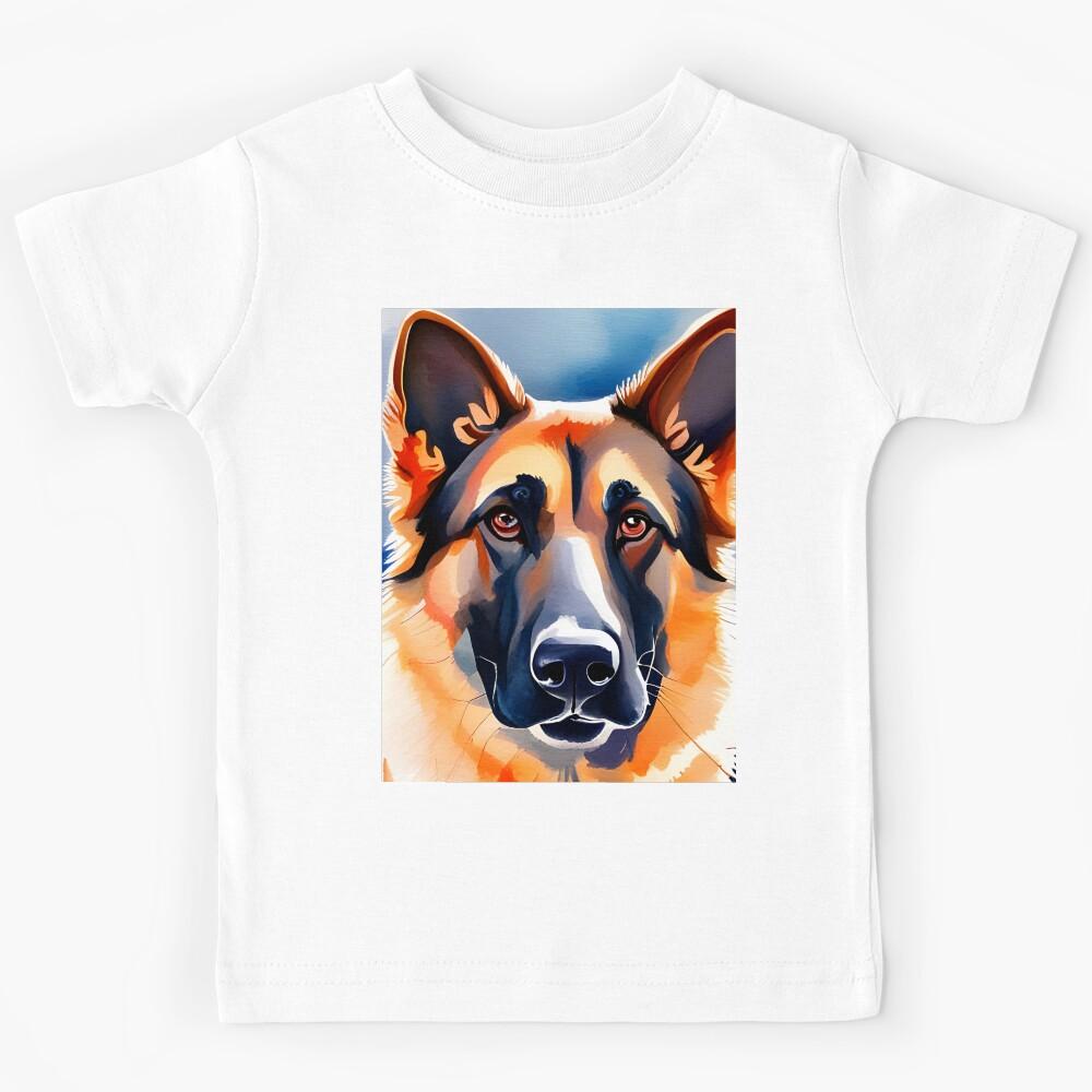 German Shepherd Portrait Watercolour Kids T-Shirt 130