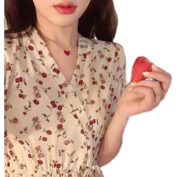 Summer French Women's Floral Dress Female Student Korean Version Waist Cover Middle Length Fairy Skirt