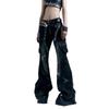 Women’s Low-Waisted Micro-Flared Punk Denim Pants with Rivets - Retro Washed (Spring 2025)