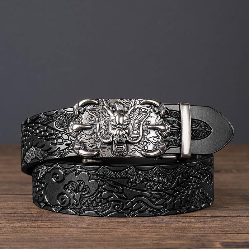 

Чоловічий шкіряний ремінь з головою дракона - Автоматичний, Ретро стиль, Коров яча шкіра