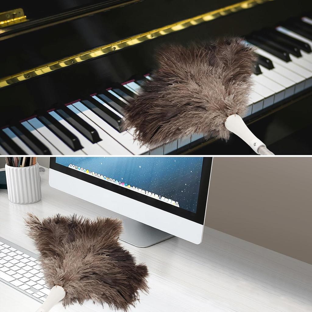 Ostrich Feather Duster Pole up to 72 Inch,Extendable Feather Duster Used for Home Cleaning Ceilings Furniture Fans