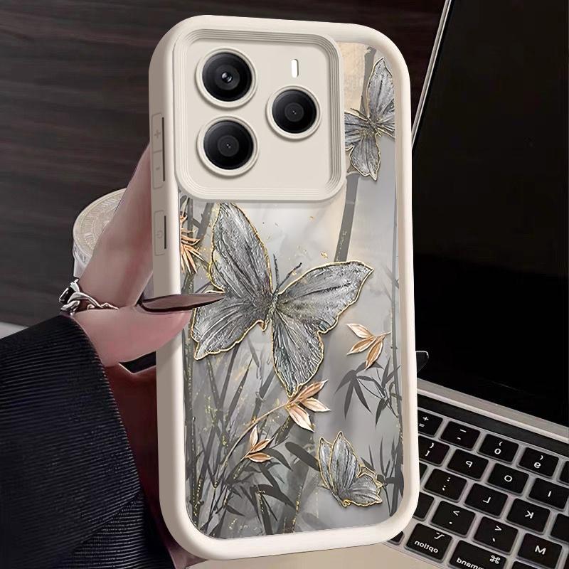 

Для Xiaomi Redmi Note 14 Pro 5G Чехол с принтом бабочки и бамбукового листа, ТПУ силиконовый мягкий чехол для Funda Redmi Note 11 12 13 Pro 4G, противоударные чехлы Fundas Xiaomi Redmi Note 13 Pro 4G бежевый/белый