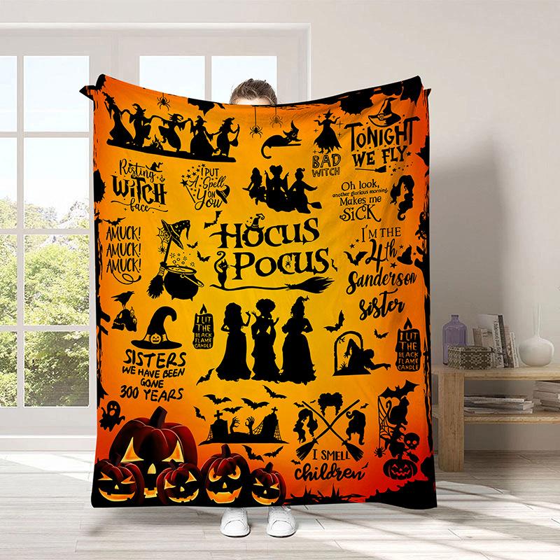 Halloween Festive Atmosphere Digital-printed Polyester Velvet Flannel Cover Blanket Fleece Soft Sofa Cover Blankets for Beds
