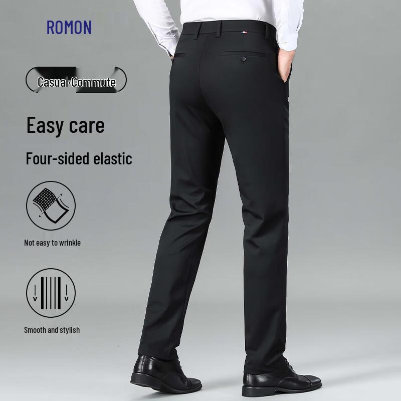 Luomen Men's Ice Silk Straight-Leg Business Casual Pants with High Elasticity and UV Protection