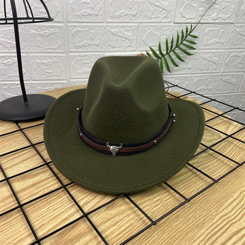 New Horn Head Belt Cowboy Hat Fashionable Jazz Hat Retro Tweed Hat Black Top Hat Trendy