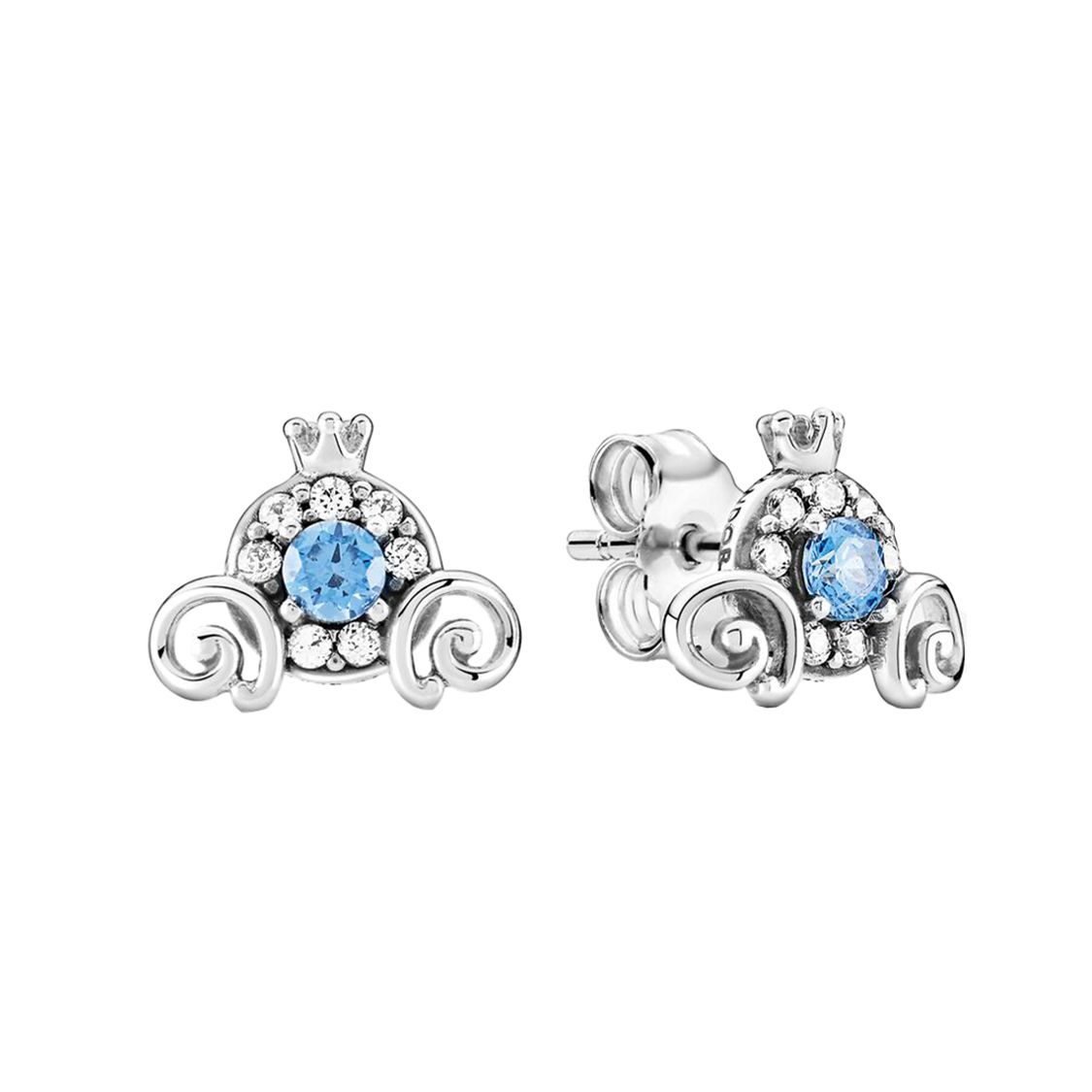 Pandora Disney Cinderella Pumpkin Carriage Stud Earrings Women earrings Blue 299193C01 Box,Blue