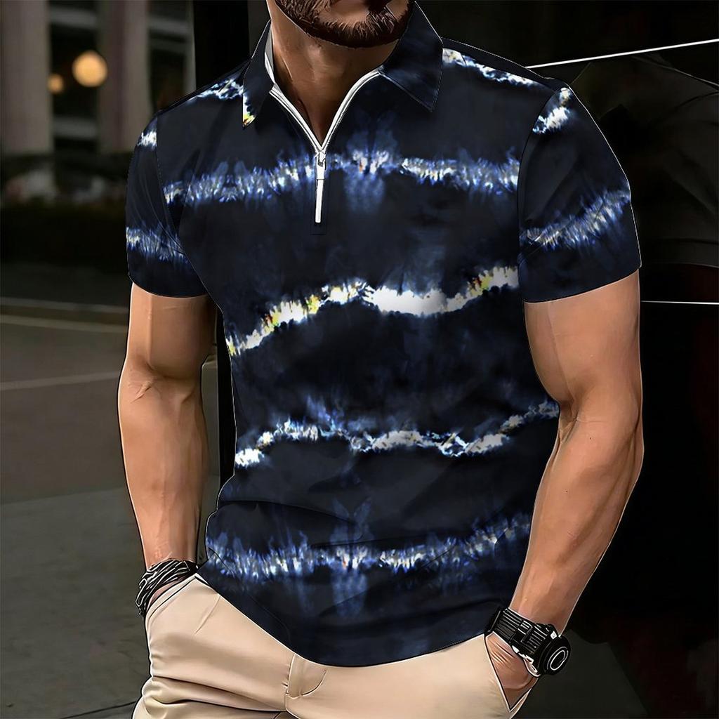 Women Short Sleeve Polo Shirt Light Khaki Dense Brown Leopard Spot Print Half Zip Lapel Top