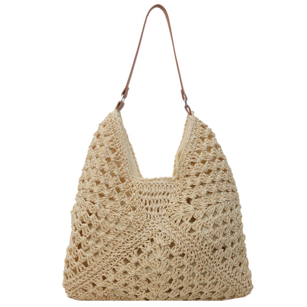 Summer Straw Bag Hollow Out Hobo Bag Large Vacation Bag Solid Color Holiday Travel Handbag Boho Shoulder Purse for Women