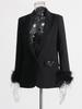 Spring 2026 Women's Luxe Suit: Cuff Patchwork with Ostrich Feather & Rhinestone Trim