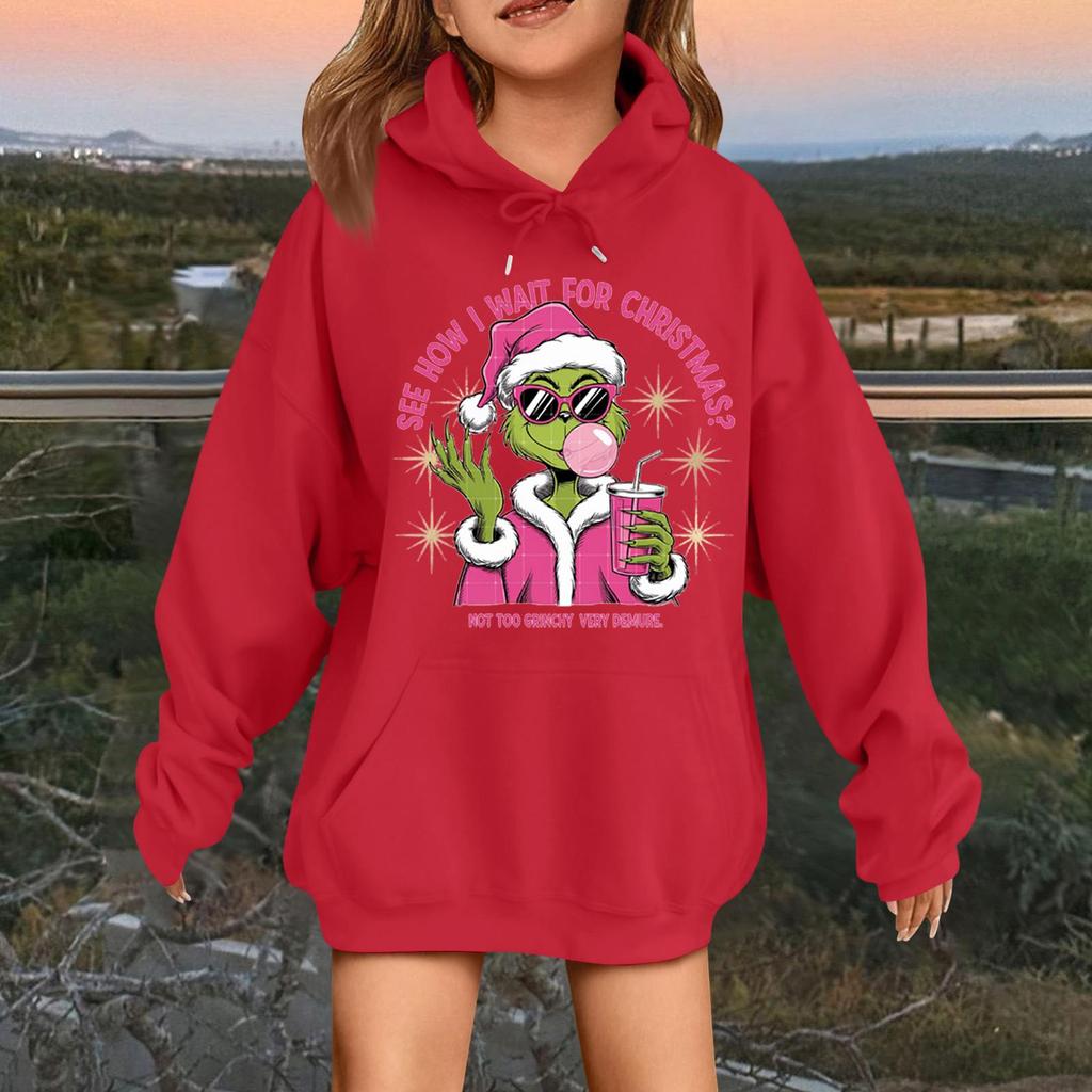 Children's Fashionable Casual Long-sleeved Loose Christmas Print Pullover Hooded Sweatshirt