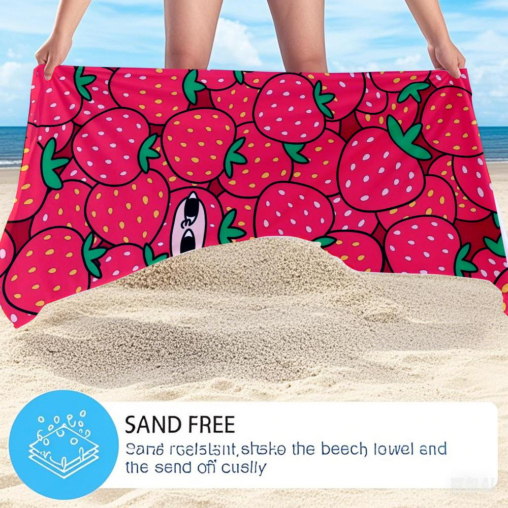 Playful Strawberry Pattern Oversized Microfiber Beach Towel Sand Proof Quick Dry, Absorbent for Swimming Pool Travel Camping
