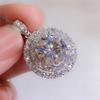 Women Round Stone Pendant Necklace with Double Sparkling Halo Elegant Bridal Inspired Jewelry