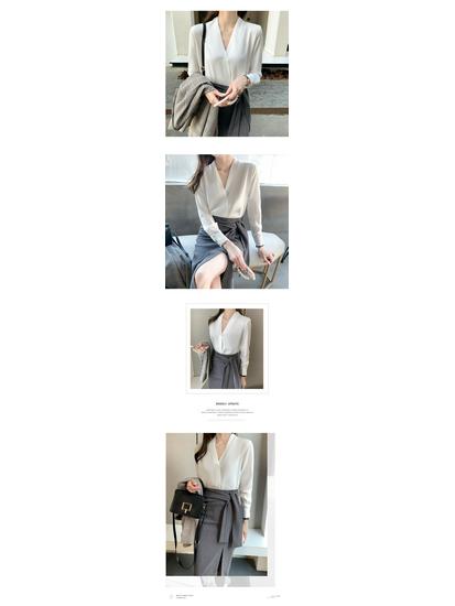 2025 Spring Korean V-Neck Long Sleeve Chiffon Shirt: Versatile & Slimming Women's Top