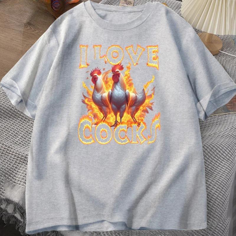 I Love Cocks Roosters Funny Meme T Shirt Women Funny Graphic Printed T Shrts Farmer Chicken Lover Women Casual Clothing