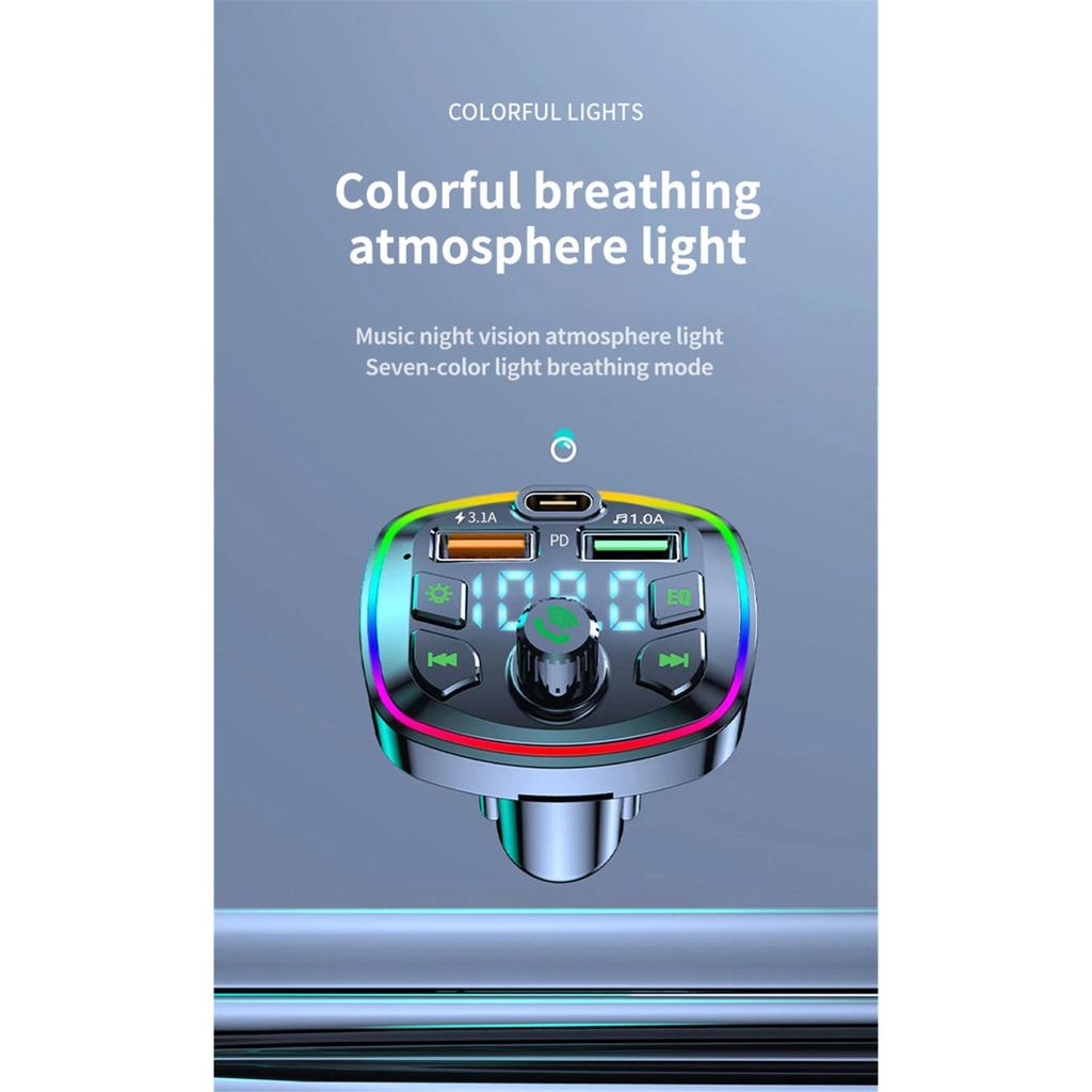 Auto Bluetooth Sockel Radio FM Transmitter PD 18W Typ-C Dual USB 3.1A Bunte Umgebungslicht Ladegerät MP3 Musik Player