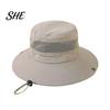 Foldable Travel Hat for Vacation Summer Mesh Spliced Bucket Men Women, Extra Wide Brim Sun Outdoor Hiking with Adjustable Drawstring, Portable