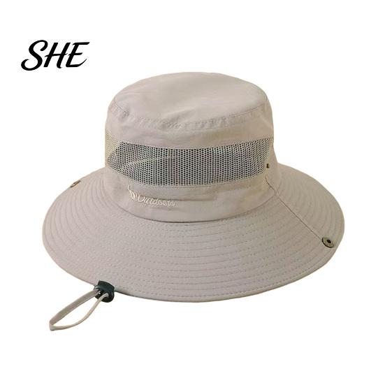 Foldable Travel Hat for Vacation Summer Mesh Spliced Bucket Men Women, Extra Wide Brim Sun Outdoor Hiking with Adjustable Drawstring, Portable