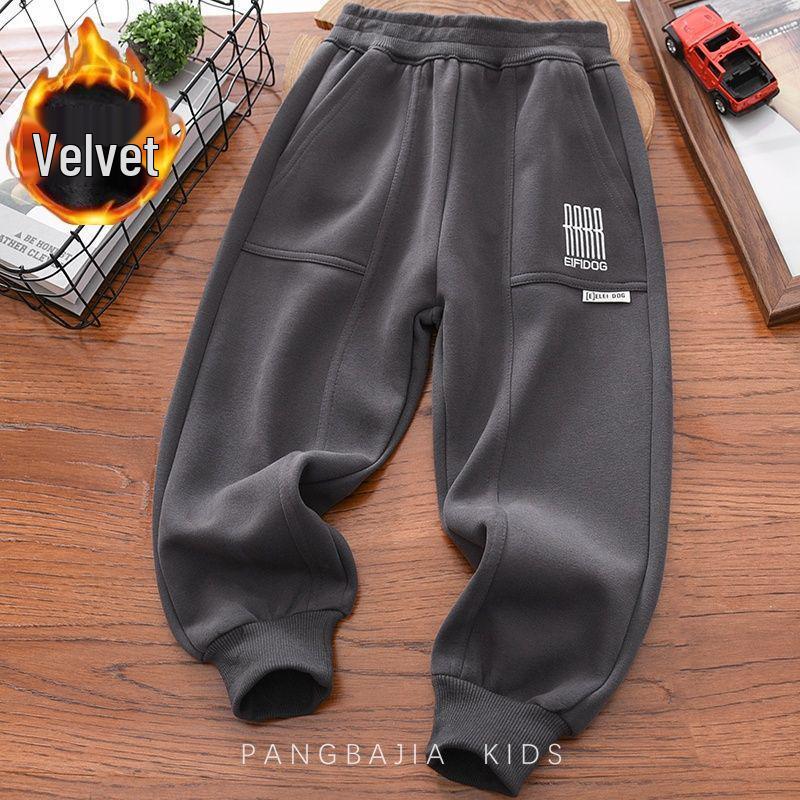 Boys' Plus Velvet Thickened Loose Sweatpants - Autumn/Winter 2025 Fashion