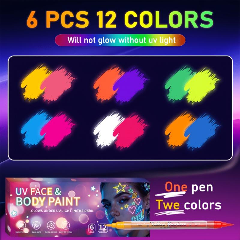 6/10-Pack 12/20 Color Glow-in-the-Dark Markers Set, Creative Light-Up - Graffiti Painting Sticks, Perfect for Stage, Halloween, Carnival