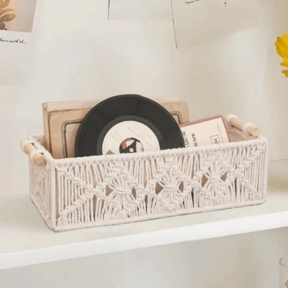 Cotton Rope Macrame Organizer Box Decorative Woven Storage Basket Desktop