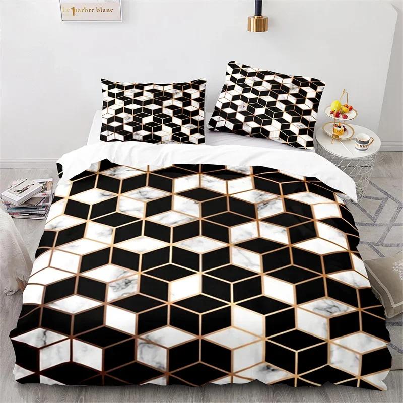 Marble Duvet Cover Full King Microfiber Geometric Bedding Set Abstract Triangle Comforter Cover For Kid Adult Teen Bedroom Decor