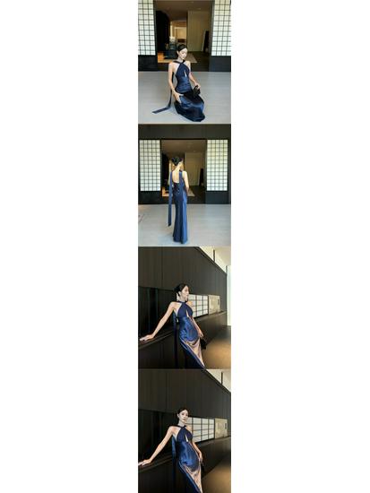 VENUIE French-Style Halter Neck Evening Gown - Women's Light Formal Party Dress