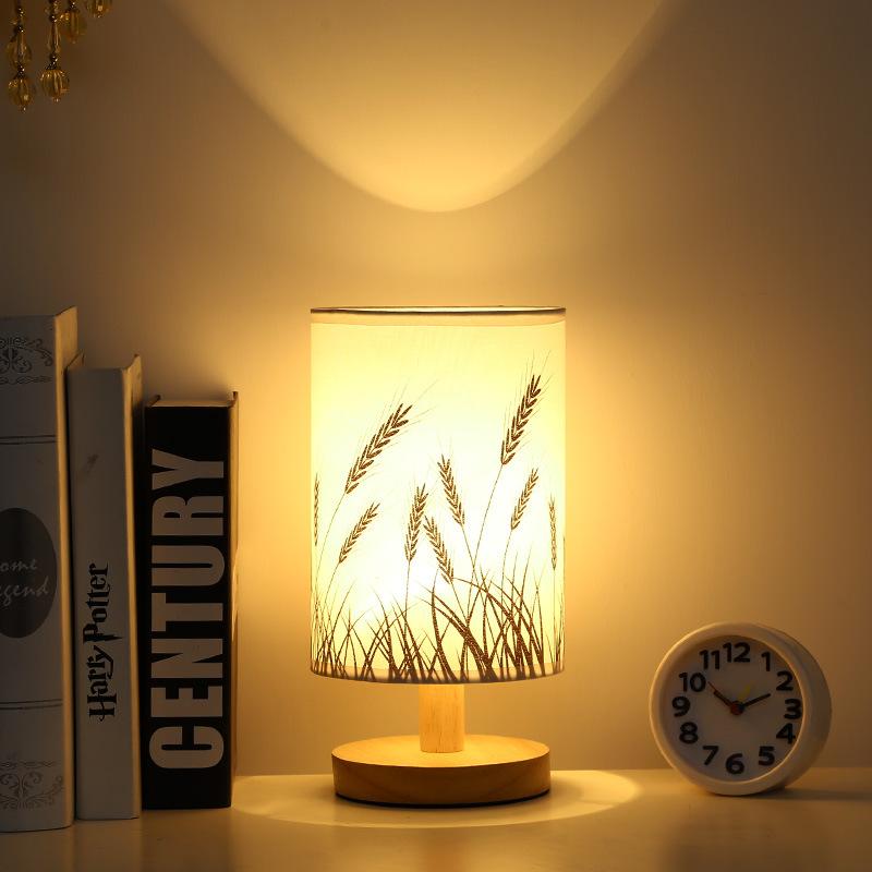 Nordic Solid Wood Fabric Decoration Usb Desk Lamp Bedroom Bedside Study Led Night Light