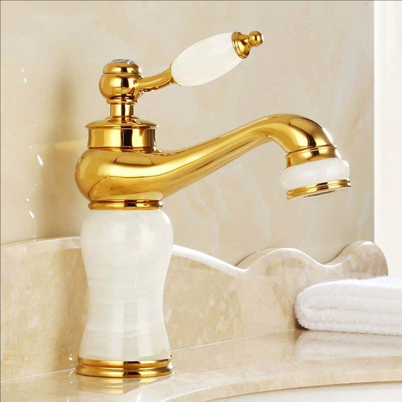 Rose Gold Luxury Bathroom Basin Faucet Single Jade Handle Vanity Sink Mixers Water Taps Brass Natural Jade Basin Sink Faucet
