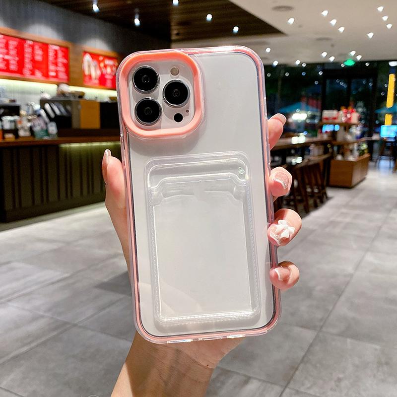 

Simple Fashion Card Pocket Bag Colorful Bumper Phone Case For iPhone 16 17 Pro Max 15 14 13 12 11 16 Plus Air Clear Back Cover iPhone 12 Pro