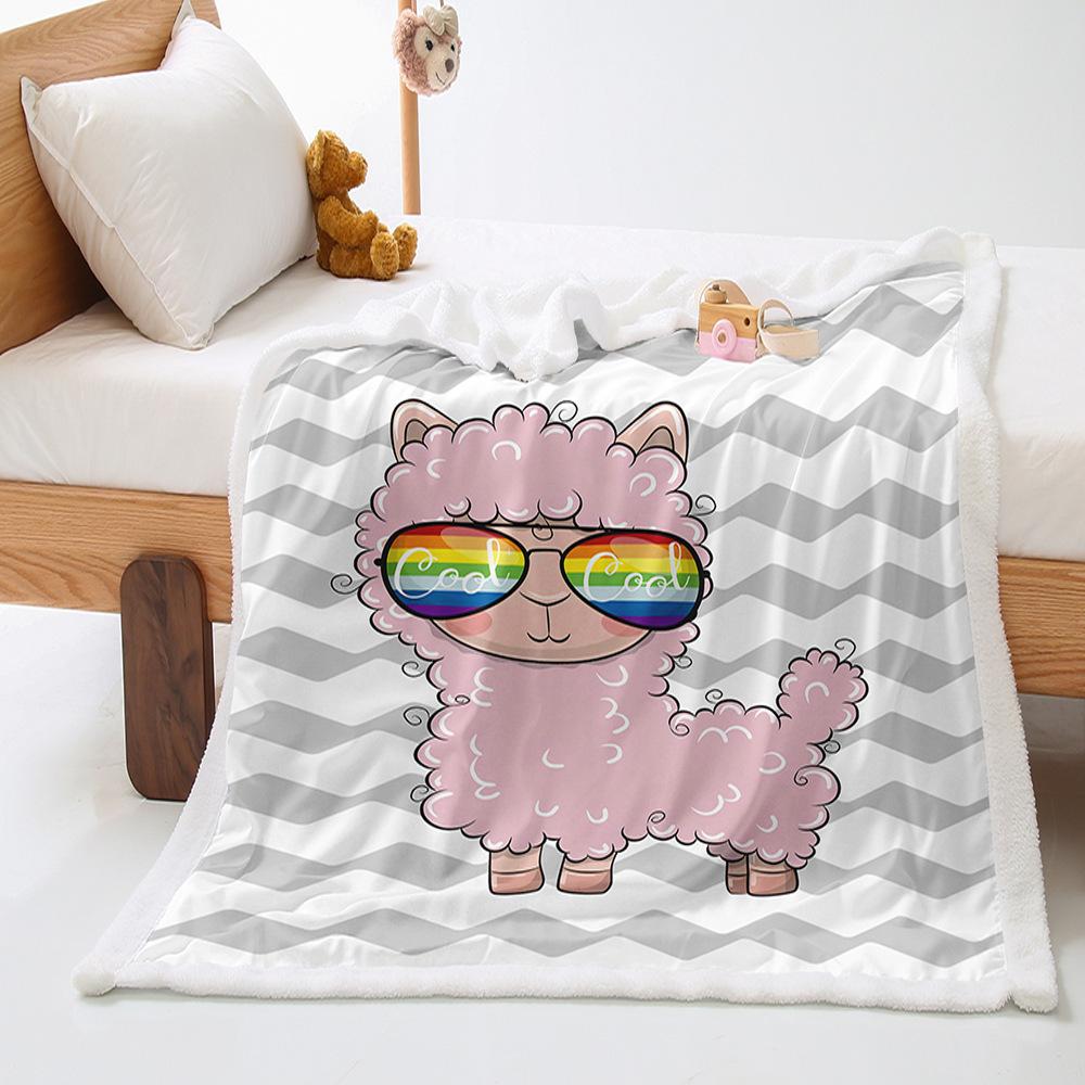 Personalized lamb 2D digital printing thickened lamb wool crystal fleece blanket blanket one piece