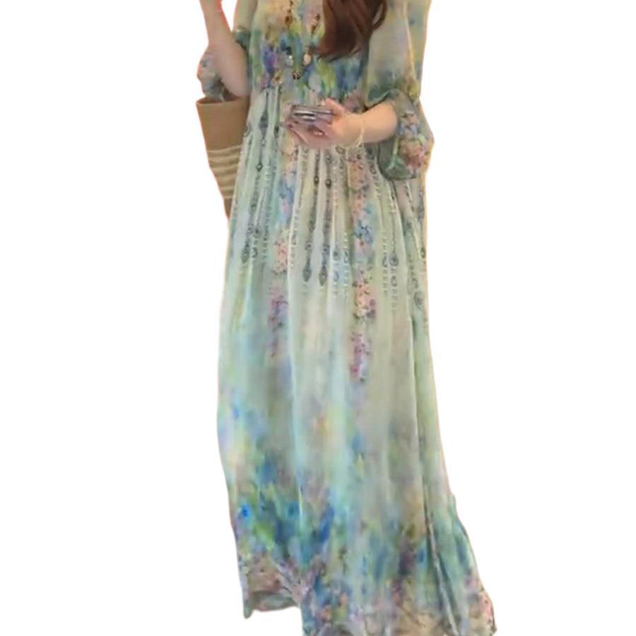 2026 Summer Women's Loose Floral Two-Piece Dress with Waist-Cinching Fit
