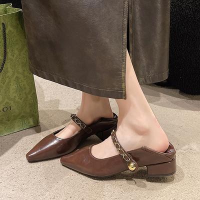 Fashion New Vintage Pointy Heel Fashion Casual Shoes for Women 2025 Designer Metal Chain Mary Jane Shoe Woman Low Heel Pumps Ladies