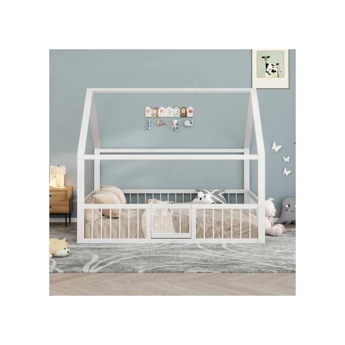 Lit en métal - MUVOE - 140 x 200 cm - Design créatif - Blanc - 1 place