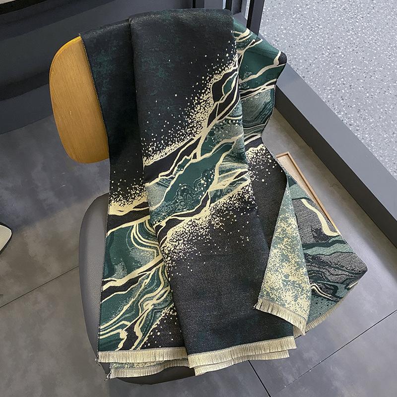 Imitation cashmere landscape scarf women's autumn and winter versatile contrasting colors landscape simple retro warm scarf