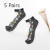 5 Pairs of Ladies Autumn Thin Floral Embroidered Glass Silk Clear Cotton Bottom Crystal Ice Stockings