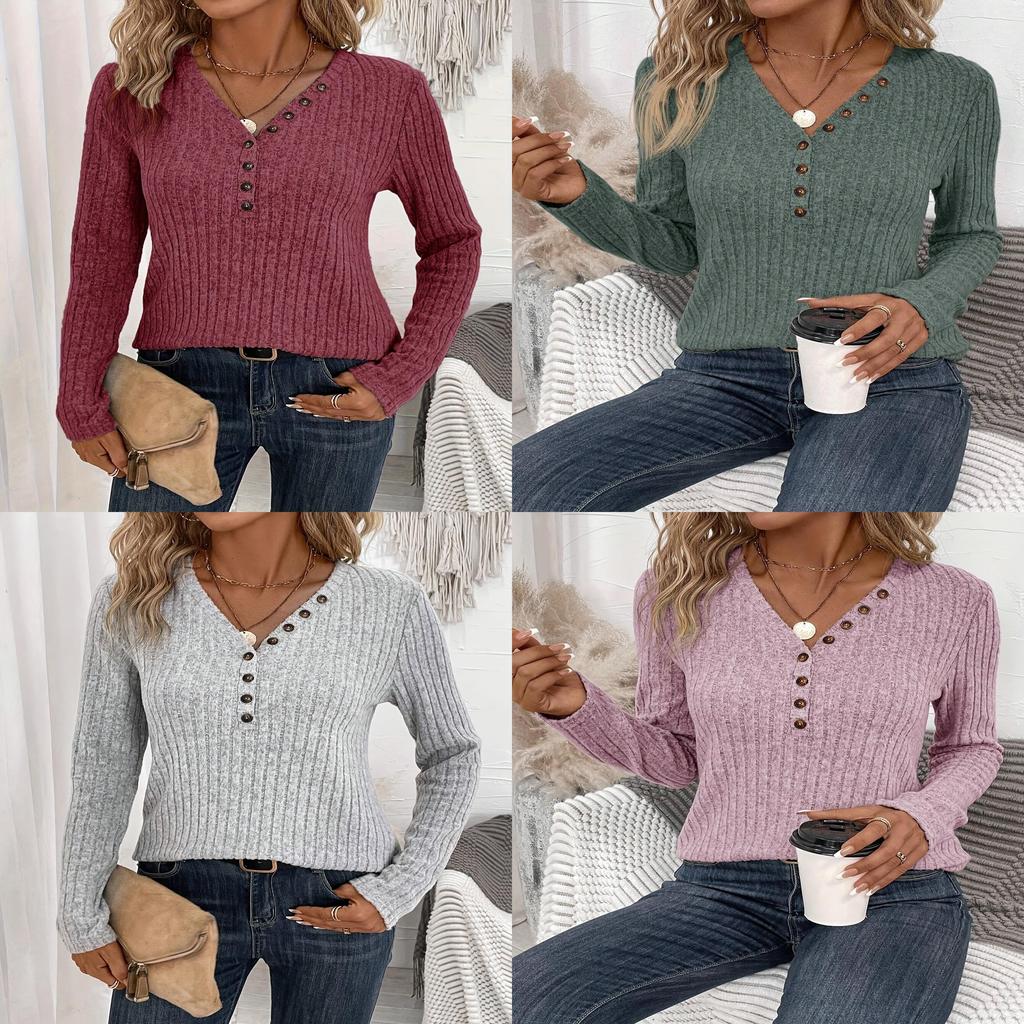 Elegant Long Sleeve Knitted T Shirt For Women With Splicing Details For Winter Casual Wear