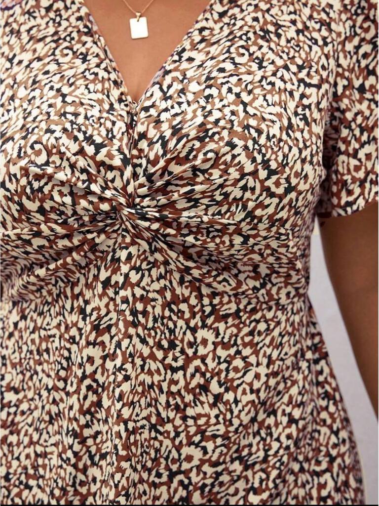2025 European & American Summer Leopard Print Plus Size Women's Short Sleeve Dress