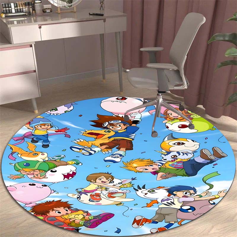 Runder Teppich mit Digimon-Motiv, geeignet zur Dekoration von Wohnzimmern, Schlafzimmern, Sofas und Spielzimmern; rutschfester Teppich für Kinder.999