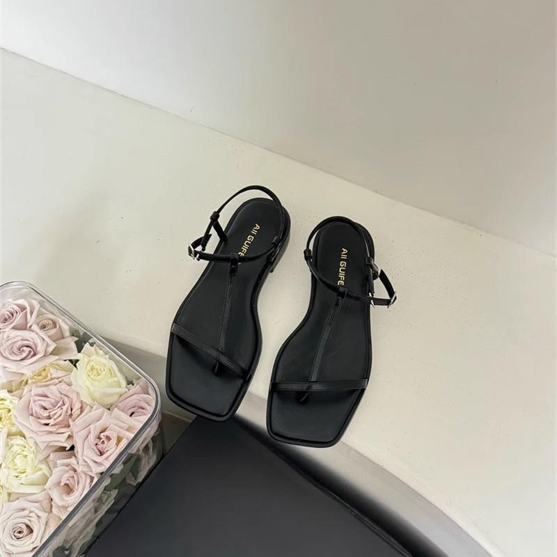 Ali guifei French toe thick heel sandals women 2025 new square head simple strap cross fairy sandals