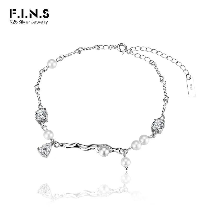 

FINS корейский маленький браслет из стерлингового серебра 925 пробы с жемчугом для женщин, роскошные браслеты с инкрустацией цирконом, свадебные ювелирные изделия