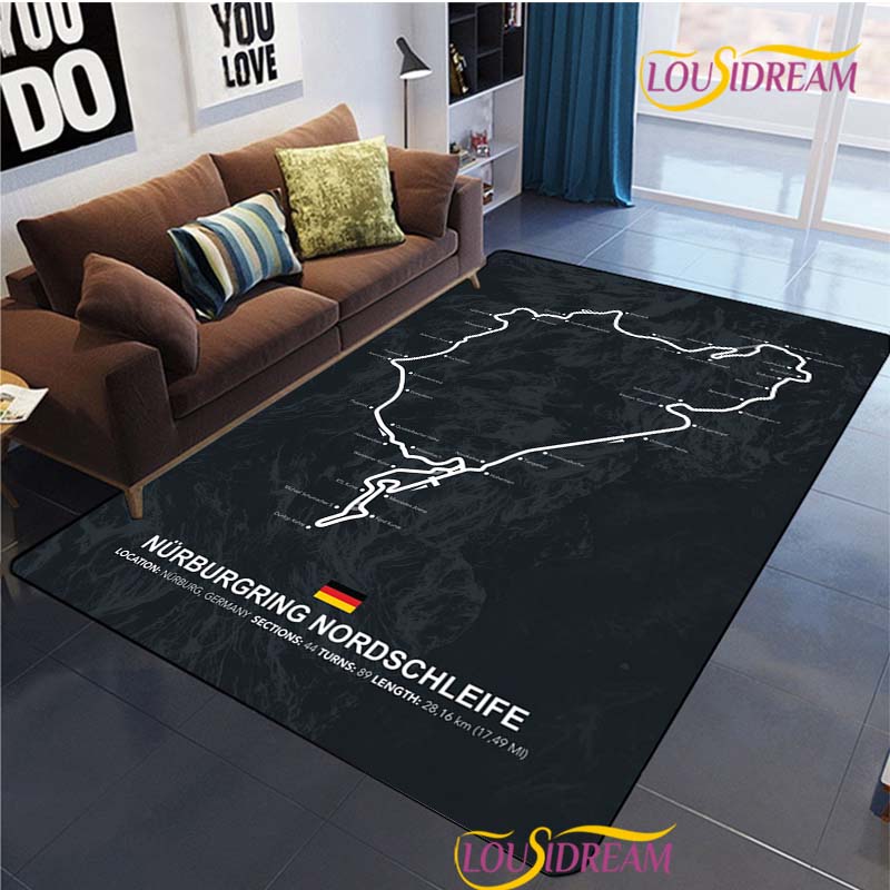 Nurburgring F1 mezinárodní Koberec do obývacího pokoje Ložnice Koberec Dětský Kuchyně Protiskluzová podložka Dárek k narozeninám Fotografické rekvizity Koberec